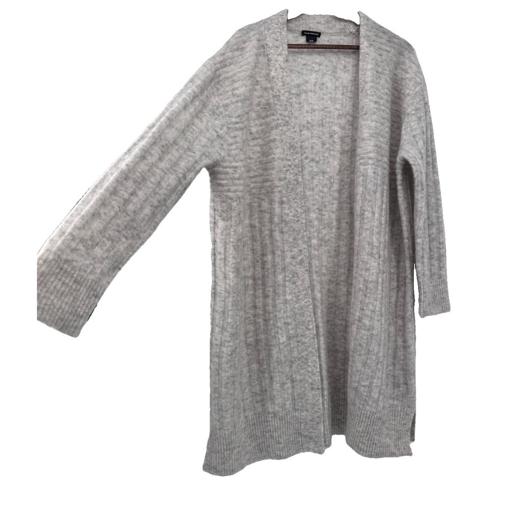 Club Monaco Italian Yarn Mohair Wool Blend Open Heather Gray Cardigan Pockets M